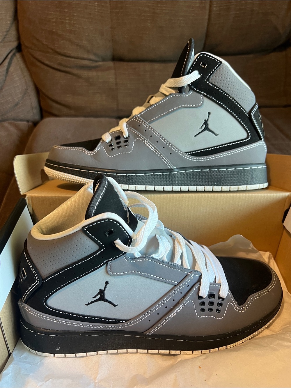 Jordan Kids High-Top Sneakers in Gray, Black and White